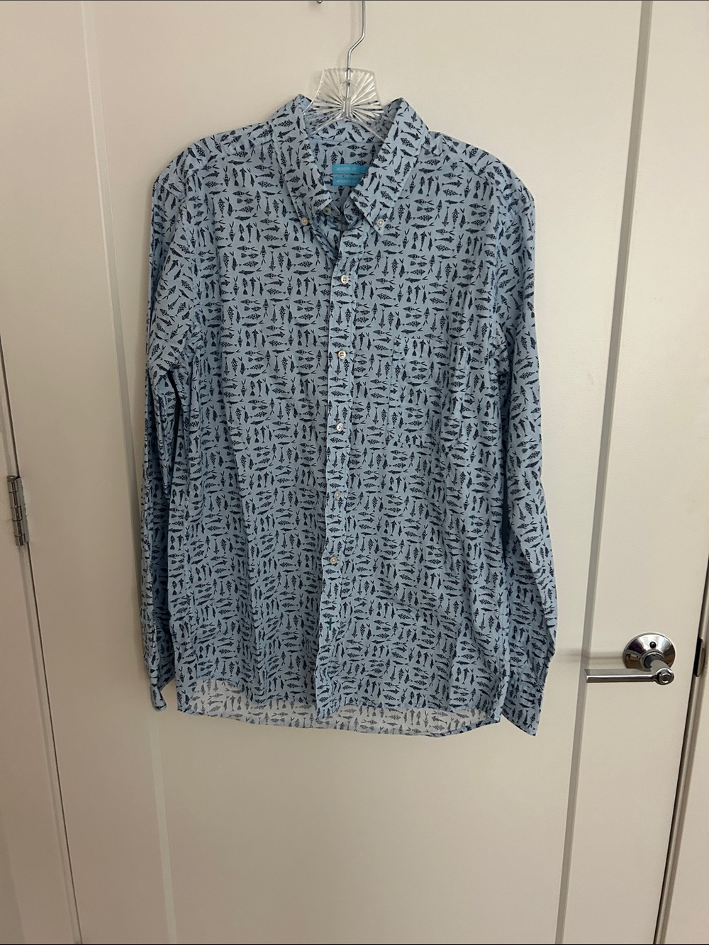 Light Blue Printed Long-Sleeve Button-Down Shirt